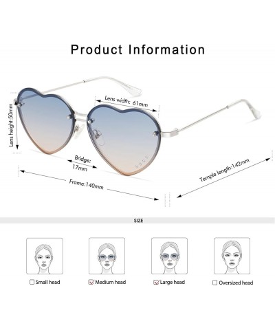 Heart Sunglasses for Women Lovely Trendy Rimless Fun Accessories Rhinestone Sunnies AP3669N C2 Silver/Gradient Blue Pink $9.0...