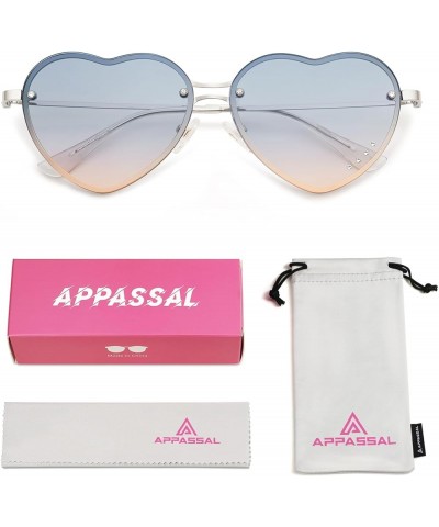 Heart Sunglasses for Women Lovely Trendy Rimless Fun Accessories Rhinestone Sunnies AP3669N C2 Silver/Gradient Blue Pink $9.0...