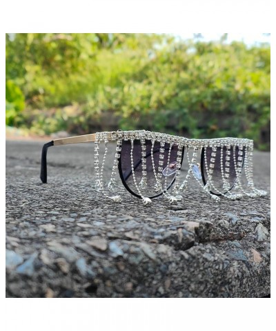 Rhinestone Half Round Y2k Tassel Sunglasses for Women Gradient Sun Glasses Men Punk Hip Hop Diamond sunglasses UV400 Gold $11...