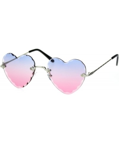 Womens Diamond Cut Bevel Edge Rimless Heart Sunglasses Silver Blue Pink $8.22 Rimless