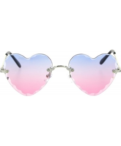 Womens Diamond Cut Bevel Edge Rimless Heart Sunglasses Silver Blue Pink $8.22 Rimless