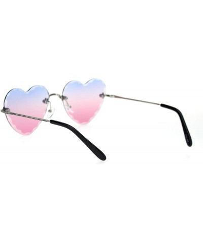 Womens Diamond Cut Bevel Edge Rimless Heart Sunglasses Silver Blue Pink $8.22 Rimless