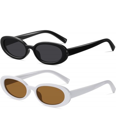 2Pcs Retro Oval Sunglasses for Women Men Trendy UV400 Small Vintage Shades 90's Style Sun Glasses Black/Grey+white/Brown $13....