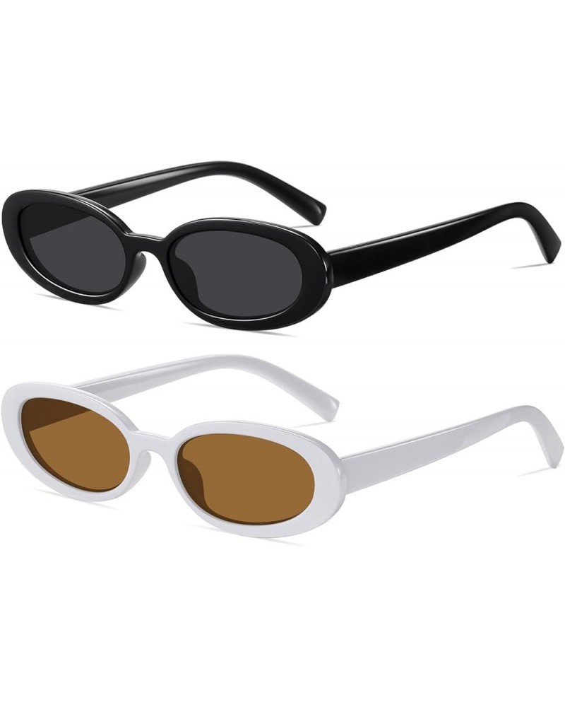 2Pcs Retro Oval Sunglasses for Women Men Trendy UV400 Small Vintage Shades 90's Style Sun Glasses Black/Grey+white/Brown $13....