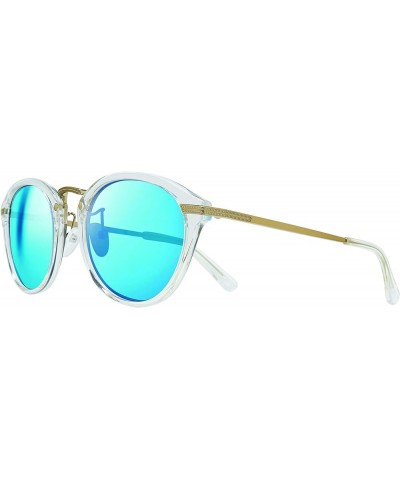 Sunglasses Quinn: Polarized Crystal Glass Lens with Round Frame Crystal Frame With H2o Blue Lens $96.52 Round