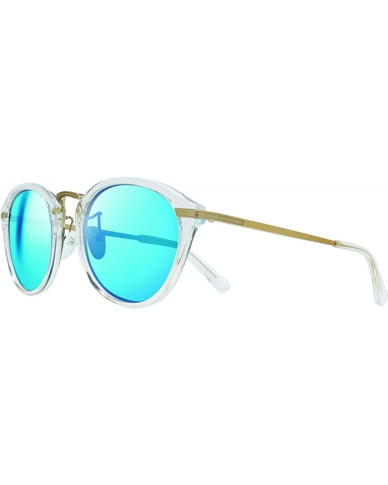 Sunglasses Quinn: Polarized Crystal Glass Lens with Round Frame Crystal Frame With H2o Blue Lens $96.52 Round