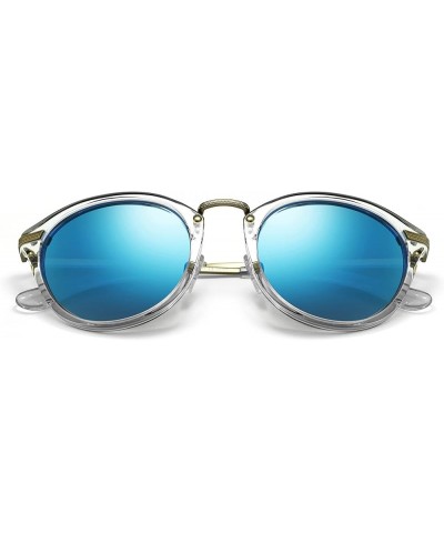 Sunglasses Quinn: Polarized Crystal Glass Lens with Round Frame Crystal Frame With H2o Blue Lens $96.52 Round