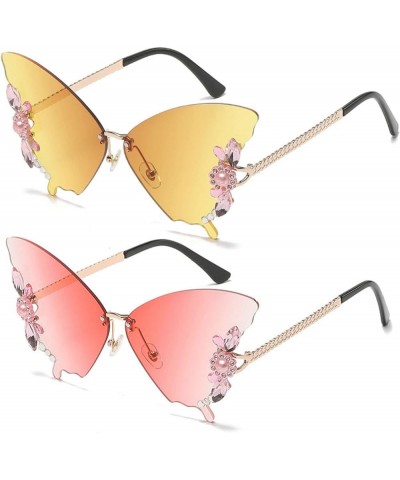 Women Rimless Sunglasses Fashion Butterfly Diamond Sunglasses Polygonal Frameless party Sunglasses UV Protection 2pcs-yellow&...