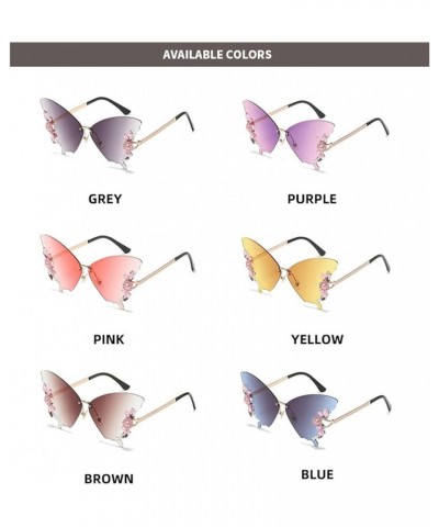 Women Rimless Sunglasses Fashion Butterfly Diamond Sunglasses Polygonal Frameless party Sunglasses UV Protection 2pcs-yellow&...