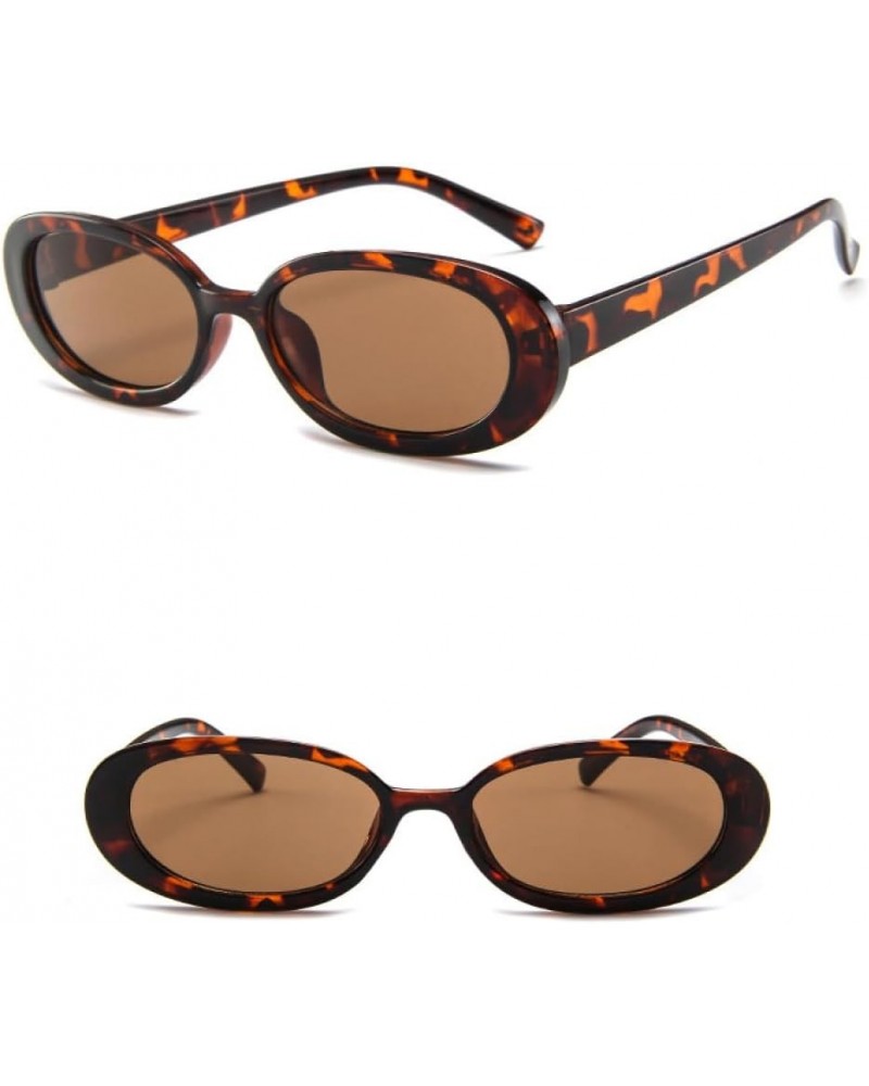 Oval Frame Sunglasses Cow Color Sun Shades Glasses Small Women Eyeglasses Leopard Tea $14.70 Rectangular