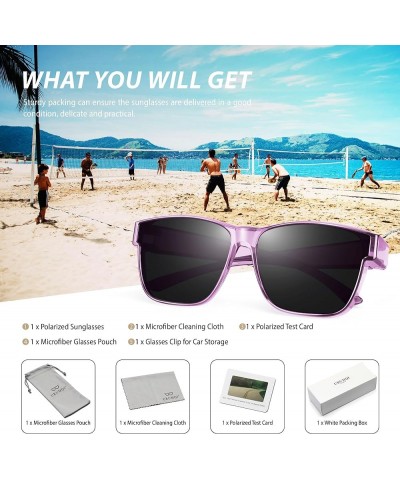 Polarized Sunglasses Fit Over Glasses for Men Women, Oversized Square Sun Glasses UV400 Protection Shades A04 Transparent Pur...