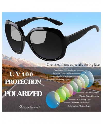 Polarized Sunglasses Womens Trendy Oversized Large Driving Sun Glasses Ladies UV Protective Big Sunnies Shades D12-black + Cl...