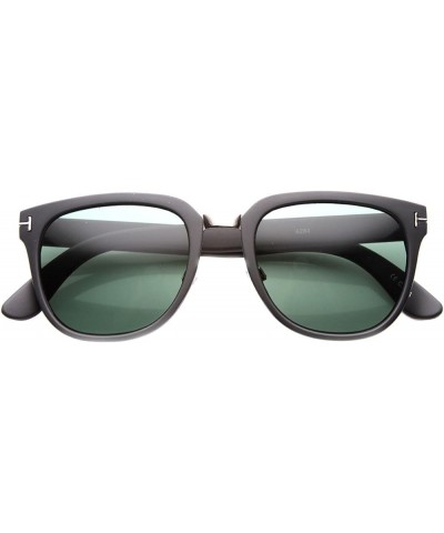 Metal Bridged T-Riveted Horned Rimmed Classic Style Sunglasses Matte-black Green $8.95 Wayfarer