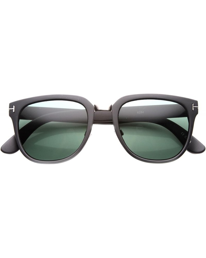 Metal Bridged T-Riveted Horned Rimmed Classic Style Sunglasses Matte-black Green $8.95 Wayfarer