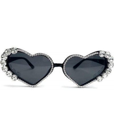 Diamond Heart Shaped Sunglasses for Women Vintage Rhinestone Sunglasses Bride Bridesmaid bling Party Glasses UV400 Black $10....