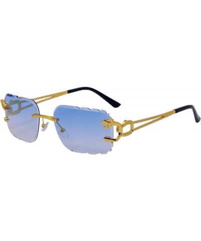 Rimless Diamond Cut Trendy Retro Hip Hop Tint Lens Sun Glasses Frameless Rectangle Sunglasses For Men and Women Blue $10.17 R...