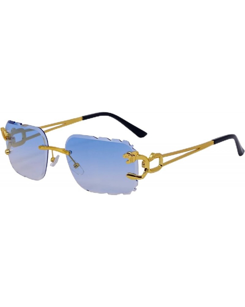 Rimless Diamond Cut Trendy Retro Hip Hop Tint Lens Sun Glasses Frameless Rectangle Sunglasses For Men and Women Blue $10.17 R...