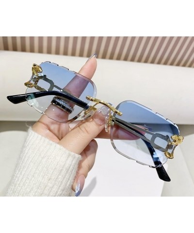 Rimless Diamond Cut Trendy Retro Hip Hop Tint Lens Sun Glasses Frameless Rectangle Sunglasses For Men and Women Blue $10.17 R...