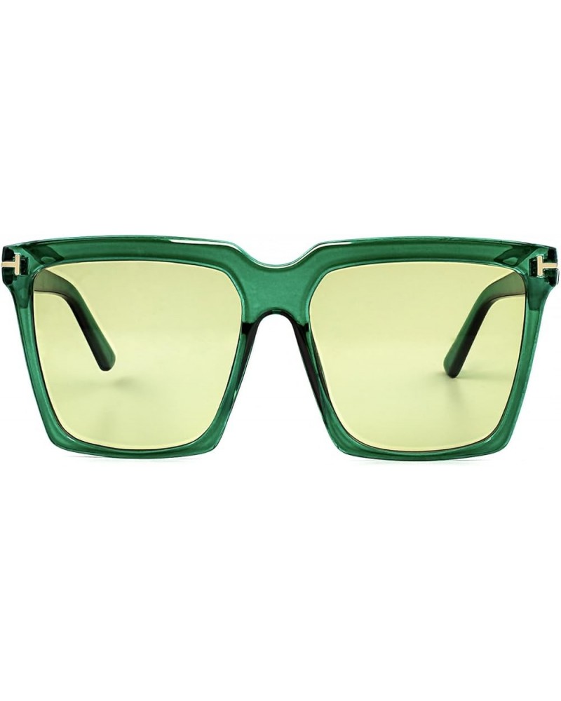 Oversized Square Sunglasses Vintage Fashion Big Frame Shades for Women Men UV400 Protection Green $10.43 Square