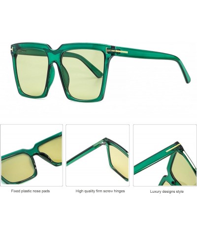 Oversized Square Sunglasses Vintage Fashion Big Frame Shades for Women Men UV400 Protection Green $10.43 Square