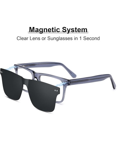 Non-prescription Eyeglasses Men's Glasses Frames & Clip on Magnetic Polarized Sunglasses Lens CF5160 Blue Grey Frame Clear Le...