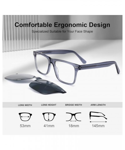 Non-prescription Eyeglasses Men's Glasses Frames & Clip on Magnetic Polarized Sunglasses Lens CF5160 Blue Grey Frame Clear Le...