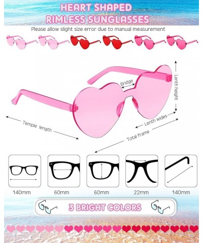 20 Pairs Heart Shaped Rimless Sunglasses Cute Candy Color Frameless Glasses Trendy Eyewear Rose Red, Pink, Red $12.15 Heart