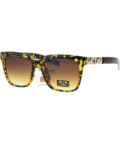 Unisex Square Frame Sunglasses Camo Design Metal Plate Temple UV 400 Brown Tort (Brown) $8.61 Square