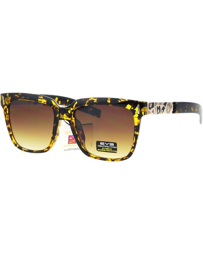 Unisex Square Frame Sunglasses Camo Design Metal Plate Temple UV 400 Brown Tort (Brown) $8.61 Square