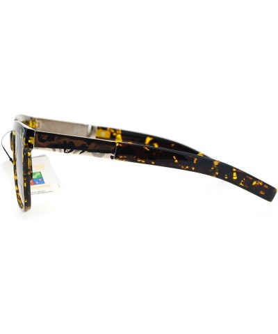 Unisex Square Frame Sunglasses Camo Design Metal Plate Temple UV 400 Brown Tort (Brown) $8.61 Square