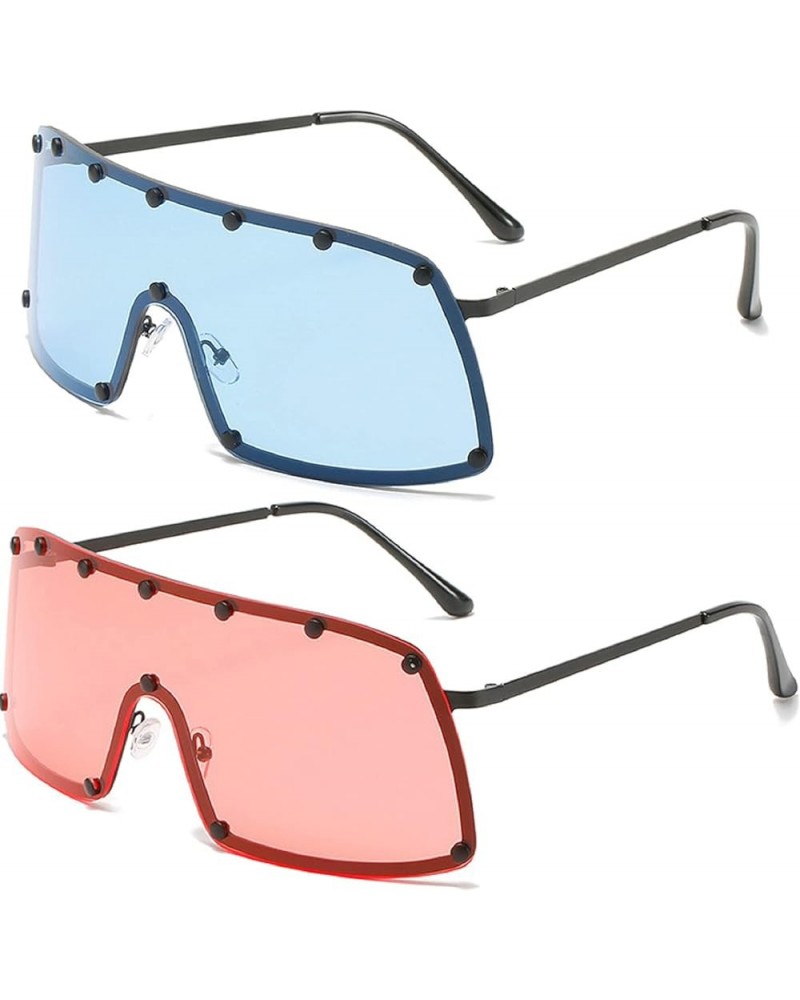 Metal Rivet Trend Sunglasses Women Oversized Shield Visor Colorful One-piece Windproof and Sandproof Men Sport Sunglasses Blu...