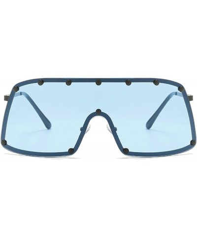 Metal Rivet Trend Sunglasses Women Oversized Shield Visor Colorful One-piece Windproof and Sandproof Men Sport Sunglasses Blu...