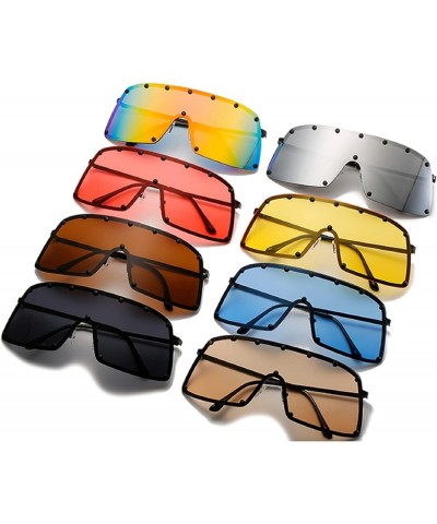 Metal Rivet Trend Sunglasses Women Oversized Shield Visor Colorful One-piece Windproof and Sandproof Men Sport Sunglasses Blu...