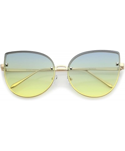 Women's Oversize Slim Metal Rimless Gradient Flat Lens Cat Eye Sunglasses 61mm Gold / Blue-yellow $14.15 Oversized