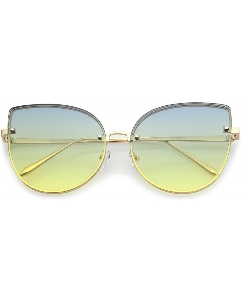 Women's Oversize Slim Metal Rimless Gradient Flat Lens Cat Eye Sunglasses 61mm Gold / Blue-yellow $14.15 Oversized