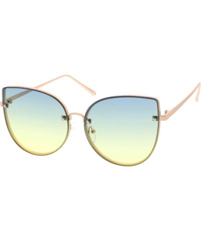 Women's Oversize Slim Metal Rimless Gradient Flat Lens Cat Eye Sunglasses 61mm Gold / Blue-yellow $14.15 Oversized