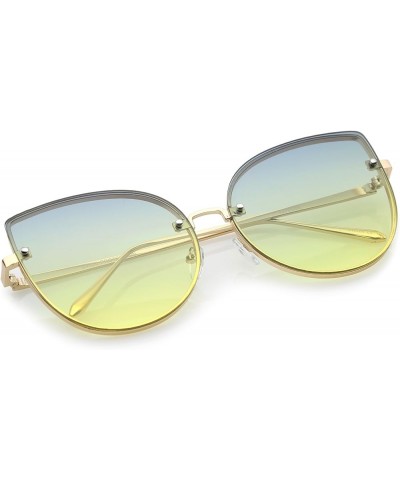 Women's Oversize Slim Metal Rimless Gradient Flat Lens Cat Eye Sunglasses 61mm Gold / Blue-yellow $14.15 Oversized