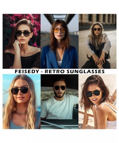 Retro Aviator Sunglasses Women Men Classic Square Shades Trendy Sun Glasses UV400 Protection B2394 007 Black - Grey $10.19 Sq...