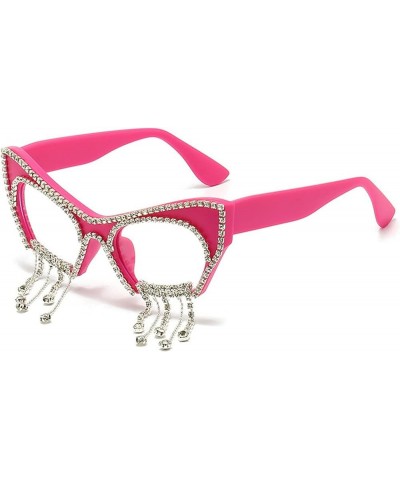 Melrose/Cat Glasses Diamond Sunglasses Prom Party Glasses Ladies Hip Hop Tassel Decorative Sunglasses Red $11.87 Designer