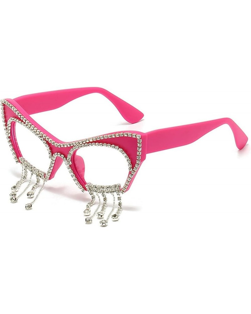 Melrose/Cat Glasses Diamond Sunglasses Prom Party Glasses Ladies Hip Hop Tassel Decorative Sunglasses Red $11.87 Designer