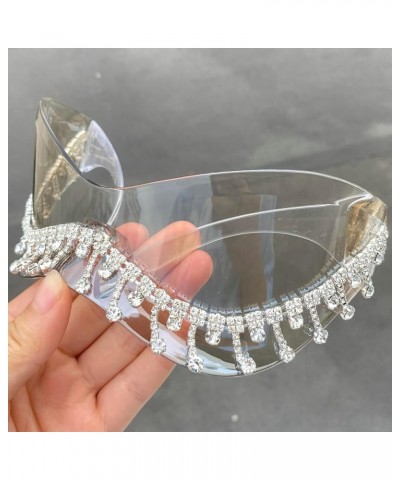 Rimless Tassel Y2k Sunglasses for Women Oversized Festival Party Diamond Sunglasses 2000S Fashion Butterfly Shades Clear $10....