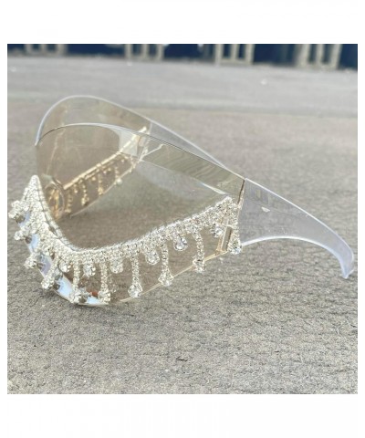 Rimless Tassel Y2k Sunglasses for Women Oversized Festival Party Diamond Sunglasses 2000S Fashion Butterfly Shades Clear $10....