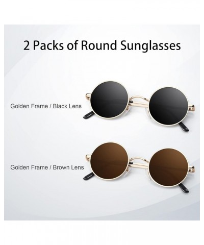 Round Polarized Sunglasses Men Women,Retro Metal Hippie Shades with 100% UV Protection B5- Golden Frame Black Lens + Golden F...