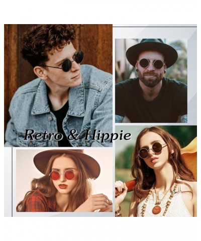 Round Polarized Sunglasses Men Women,Retro Metal Hippie Shades with 100% UV Protection B5- Golden Frame Black Lens + Golden F...