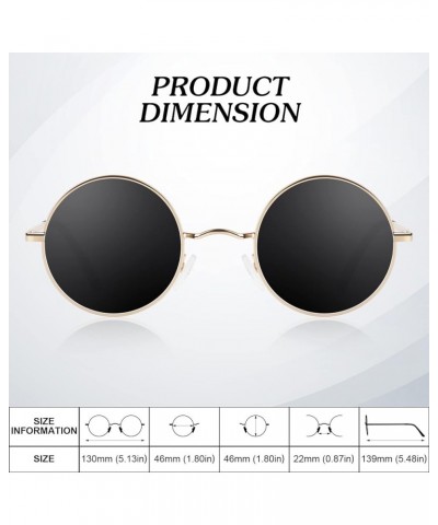 Round Polarized Sunglasses Men Women,Retro Metal Hippie Shades with 100% UV Protection B5- Golden Frame Black Lens + Golden F...