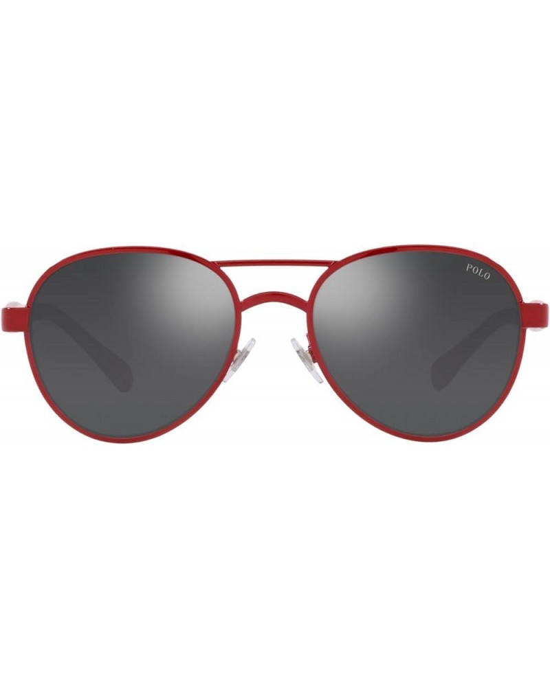 Men's Ph3141 Pilot Sunglasses Shiny Red/Grey Mirrored Silver Gradient $48.68 Designer