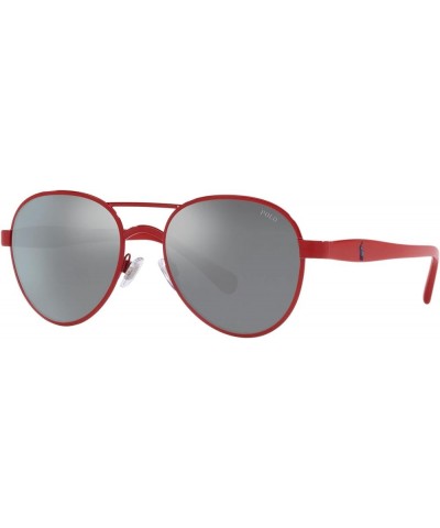 Men's Ph3141 Pilot Sunglasses Shiny Red/Grey Mirrored Silver Gradient $48.68 Designer