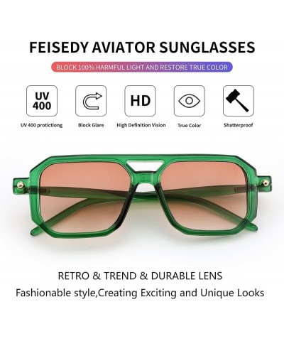 Vintage Square 70s Flat Aviator Sunglasses Women Men Classic Retro Stylish Frame UV400 Sunglasses B2622 005 Transparent Green...