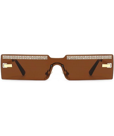 Rectangle Rhinestone Sunglasses For Women Men Fashion Frameless One Piece Candy Color Ocean Transparent Bling Lens Brown $9.8...