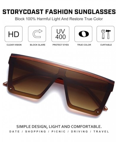 Oversized Square Sunglasses for Women Men Fashion Siamese Lens Style Flat Top Shield Shades Brown-gradient Brown Lens $9.23 S...